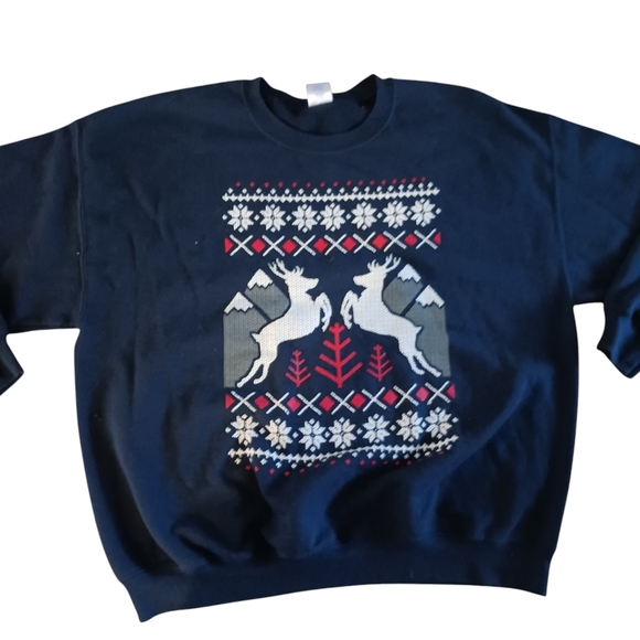 Sweatshirt XL Winter Reindeer Unisex blue - Picture 1 of 6